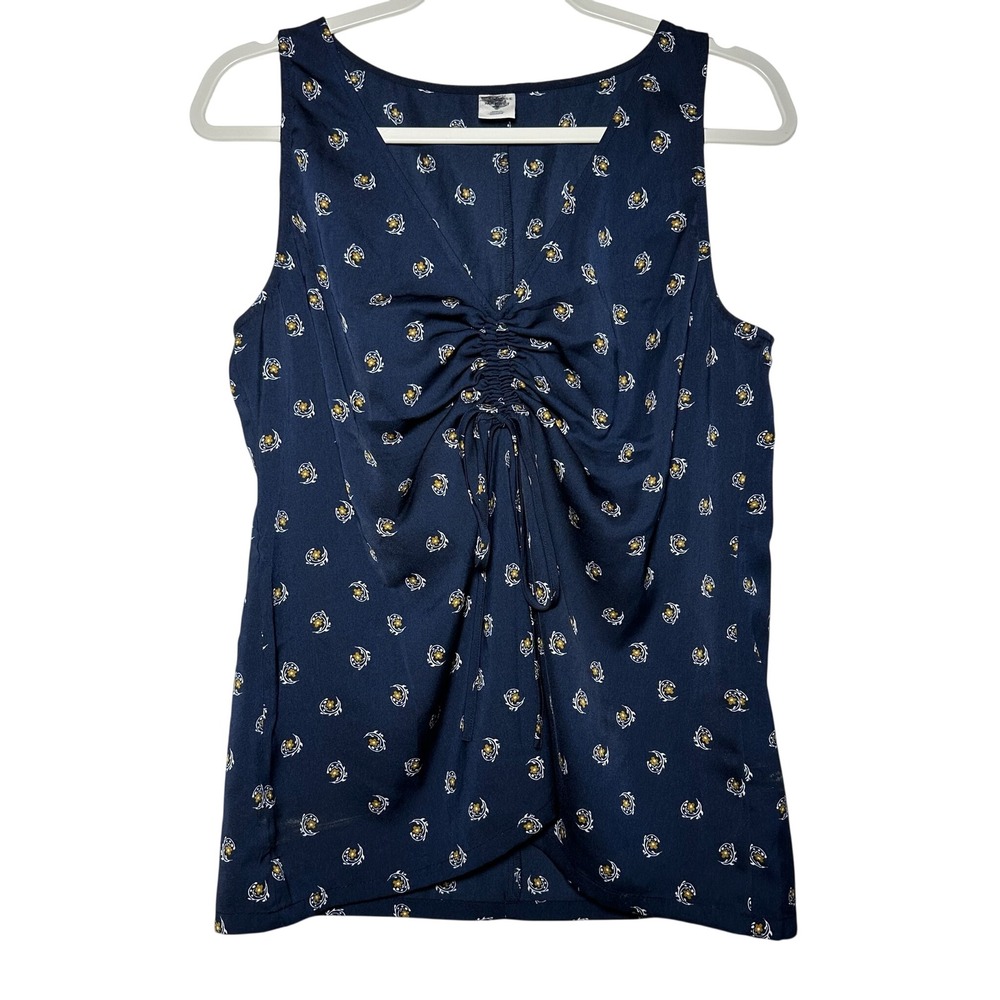 Melrose Market Navy Floral Print Ruched V‎ Neck Sleeveless Top Women